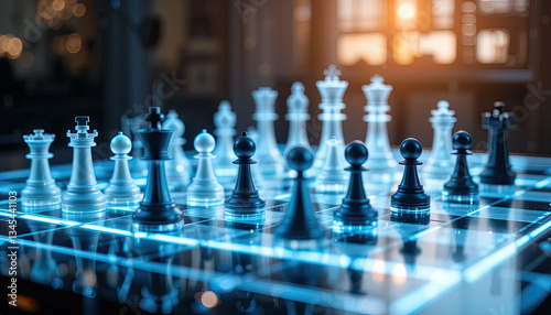 Wallpaper Mural AI-driven transparent holographic chess board with luminous pieces Torontodigital.ca