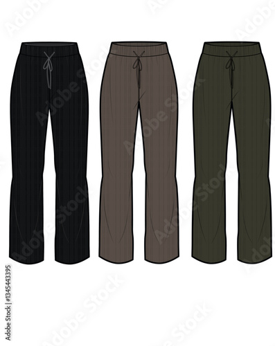 Women Rib Pants, production drawing, technical drawing / flat sketch /CAD / ADOBE Illustrator vector digital download