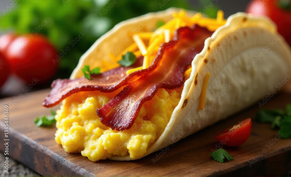 Obraz premium bacon egg and cheese taco with melted cheese