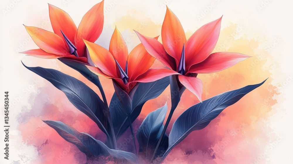 Fototapeta premium beautiful bird of paradise flower isolated,cartoon illustration style