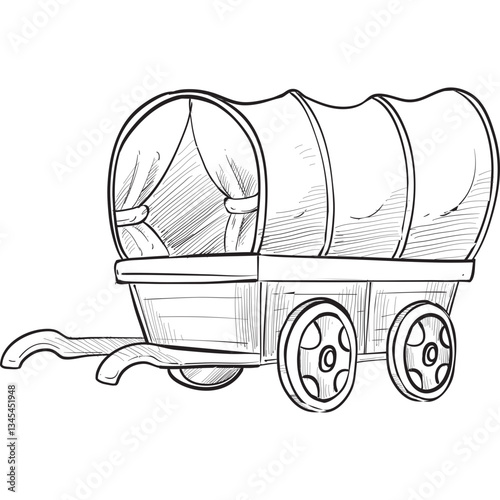 covered wagon handdrawn illustration
