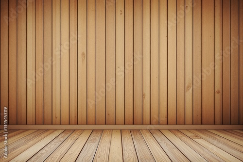 Wooden interior with vertical panel wall and plank floor.