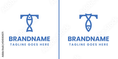 Letter T Fish Logo Set, symbolizing adaptability, fluidity, and unity