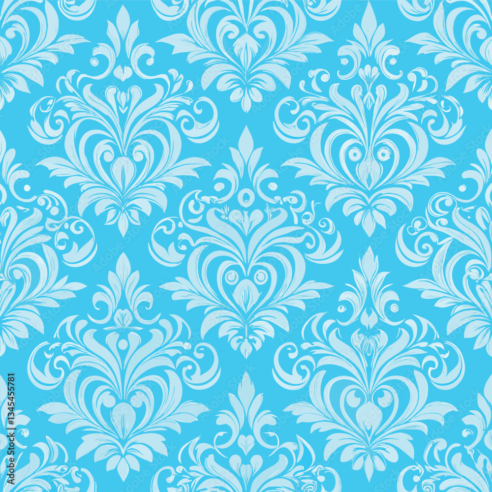 Seamless Light Blue Damascus Pattern Background with Elegant Repeating Motifs Seamless Light Blue Damascus Pattern Background with Elegant Repeating Motifs