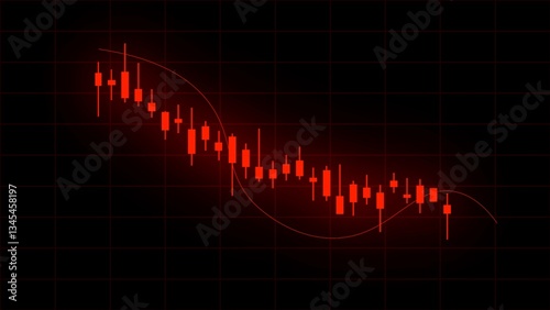 Stock Market Downtrend Candlestick Chart on Black Background