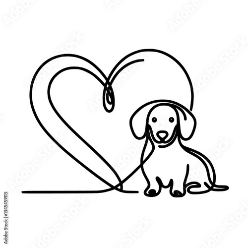 Wallpaper Mural Minimalist Dachshund Dog Heart Continuous Line Illustration Torontodigital.ca