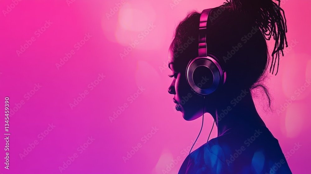Obraz premium DJ Girl Silhouette with Stylish Headphones