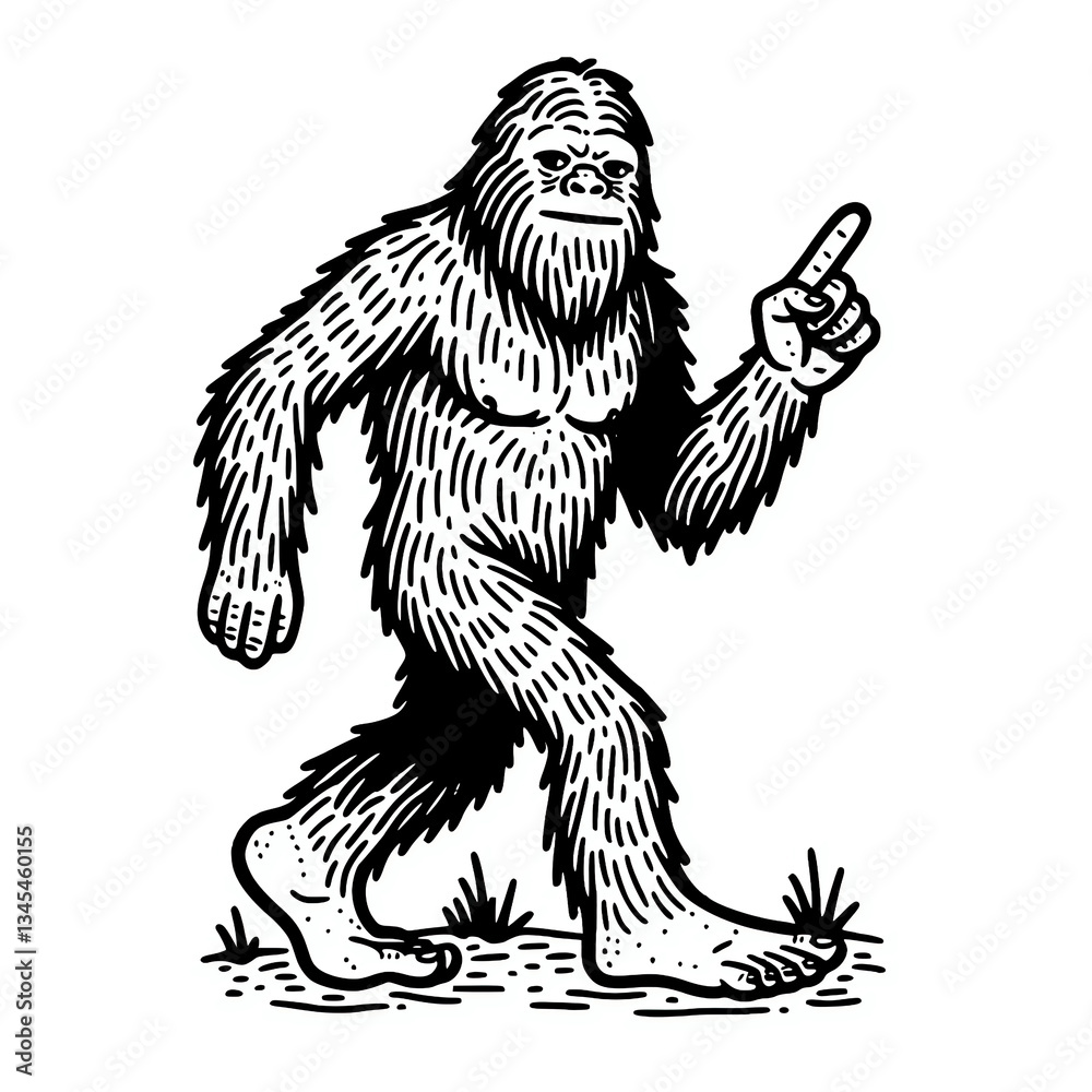 Fototapeta premium Exploring the Forest with Bigfoot: Iconic Cartoon Sasquatch Illustration - Legend of the Mythical Creature