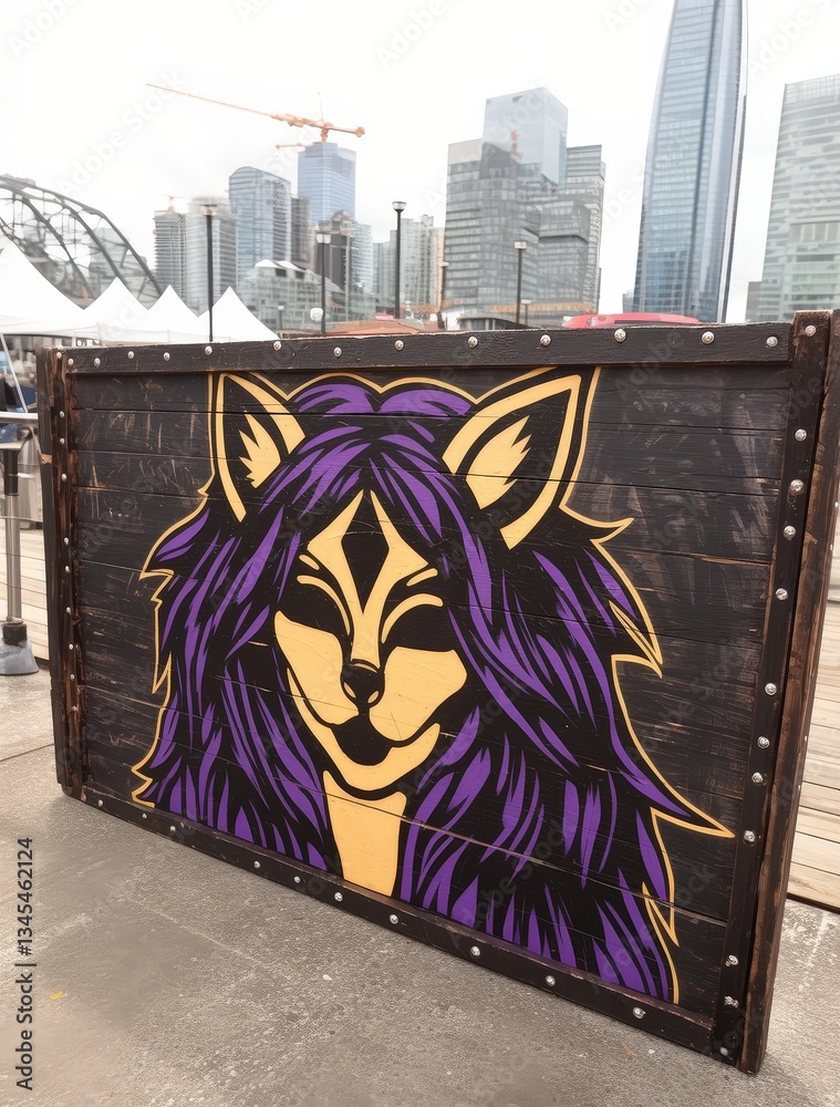 Obraz premium Painted Wooden Panel with Cat Art