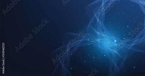 Abstract connection on dark blue background. High-tech Network technology background with dots and lines connection system.Vector abstract technology on a blue background.	