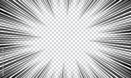 Concentrated lines in comic style. Background material. Black and white vector illustration