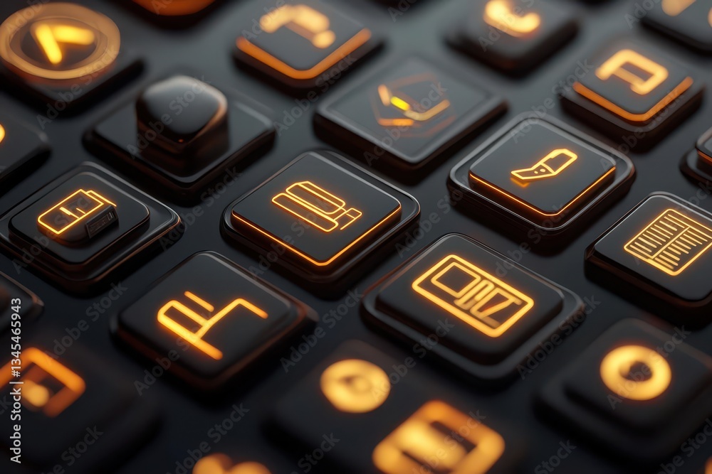 a sleek collection of 3d financial icons floating in dark space featuring glossy metallic textures subtle neon highlights and dynamic shadows arranged in a grid pattern a sleek collection of 3d financial icons floating in dark space featuring glossy metallic textures subtle neon highlights and dynamic shadows arranged in a grid pattern