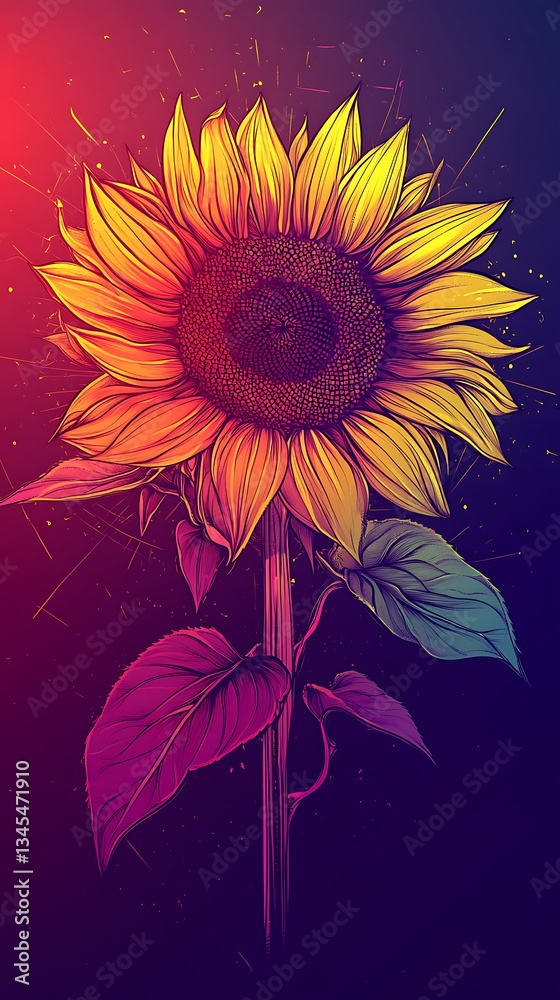 Fototapeta premium Vivid Sunflower Bloom with Digital Art Style Enhanced Colors and Artistic Flair Botanical Beauty