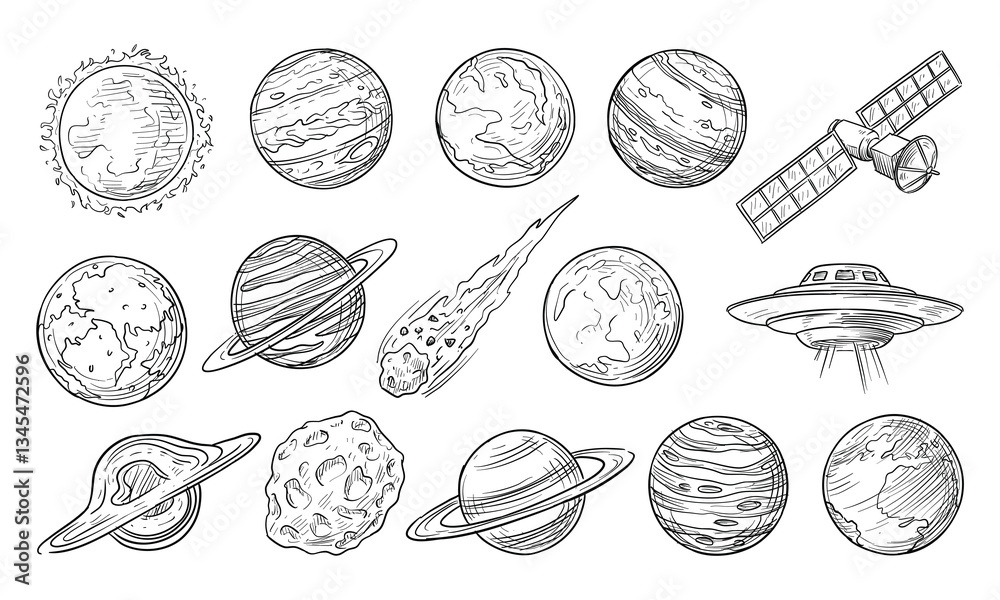 solar system handdrawn collection solar system handdrawn collection