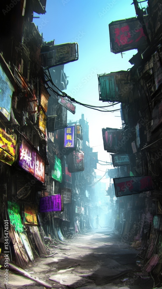Naklejka premium Cyberpunk Alleyway in Asia