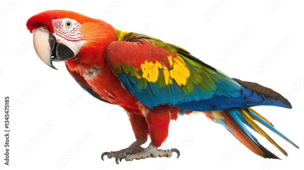 Naklejka premium Colorful macaw profile against white background. Possible use Education, wildlife, nature