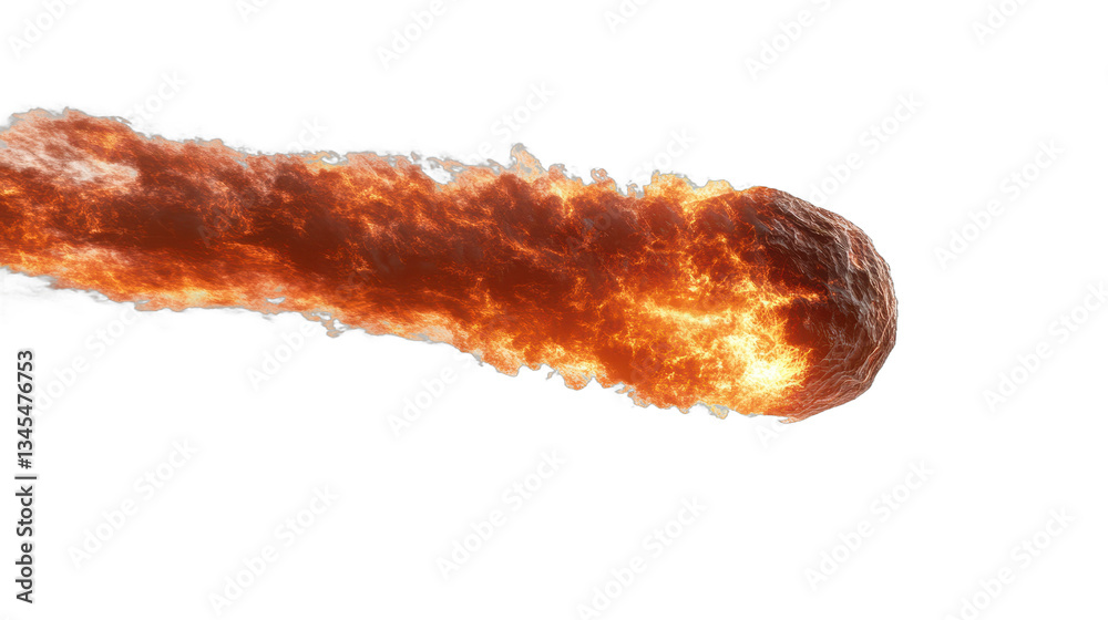 Fiery comet streaking across the night sky, vibrant orange tail with a glowing core, symbolizes rapid change and discovery. Isolated on white background or PNG Fiery comet streaking across the night sky, vibrant orange tail with a glowing core, symbolizes rapid change and discovery. Isolated on white background or PNG