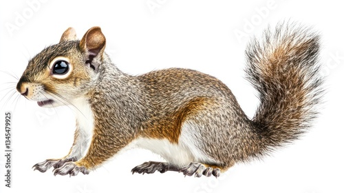 Cute squirrel profile, studio shot, isolated on white background, for nature, wildlife, or education use