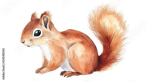 Cute watercolor squirrel illustration, isolated on white background, for children's book or product design