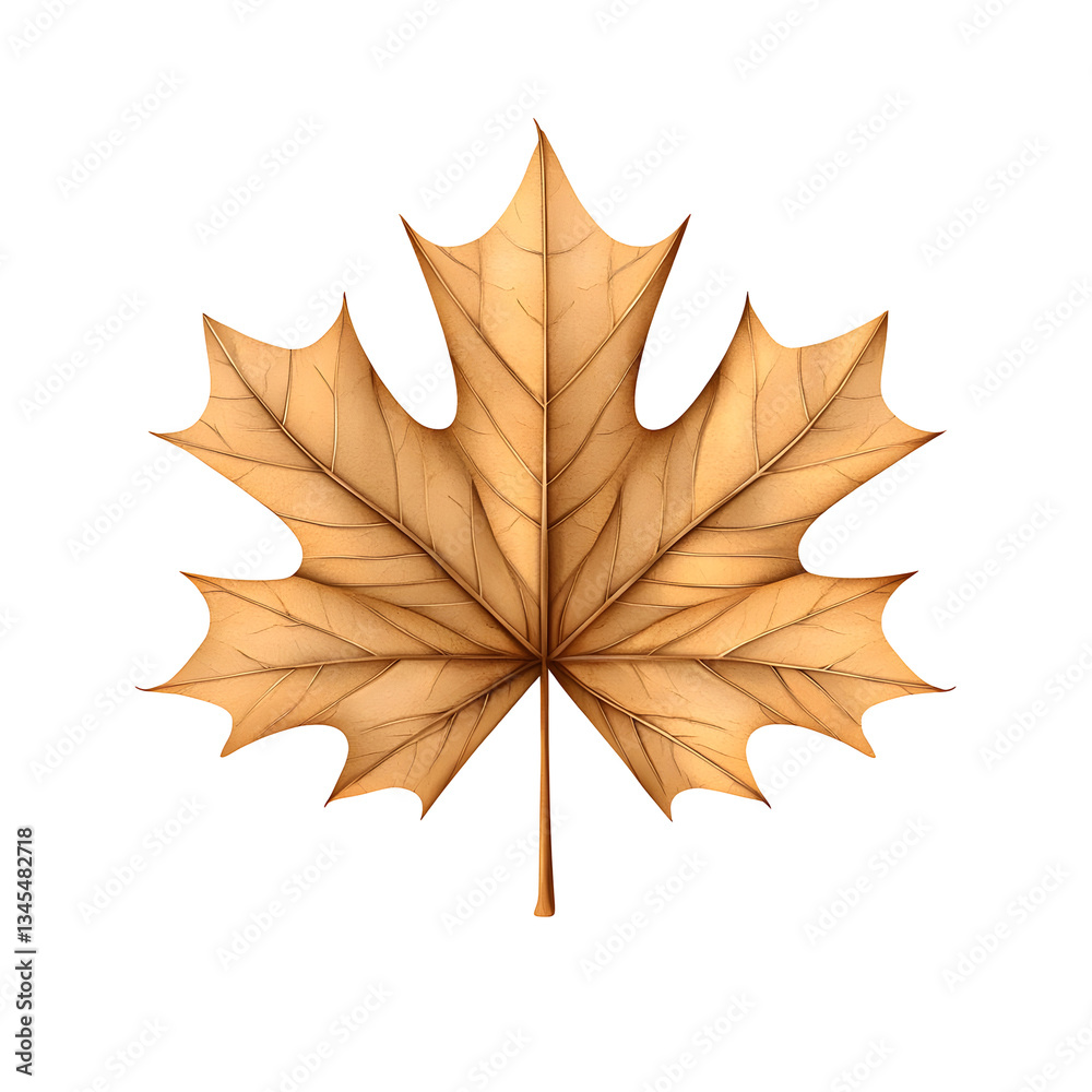 Obraz premium Illustration of a Detailed Golden Brown Maple Leaf on Transparent Background Isolated Object Perfect for Autumn Season Design Element and Decoration in Nature Style