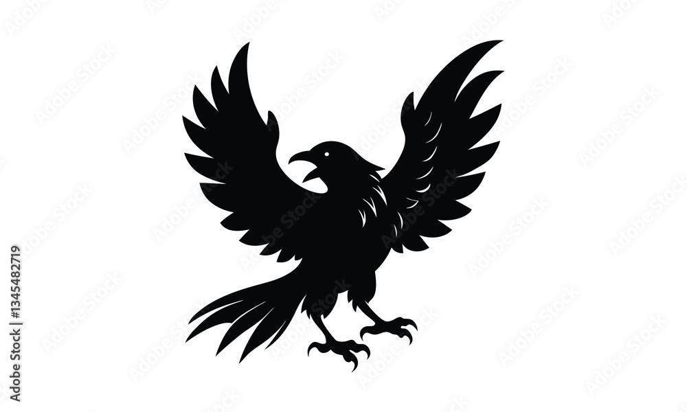 Obraz premium Raven Open Beak Black Silhouette
