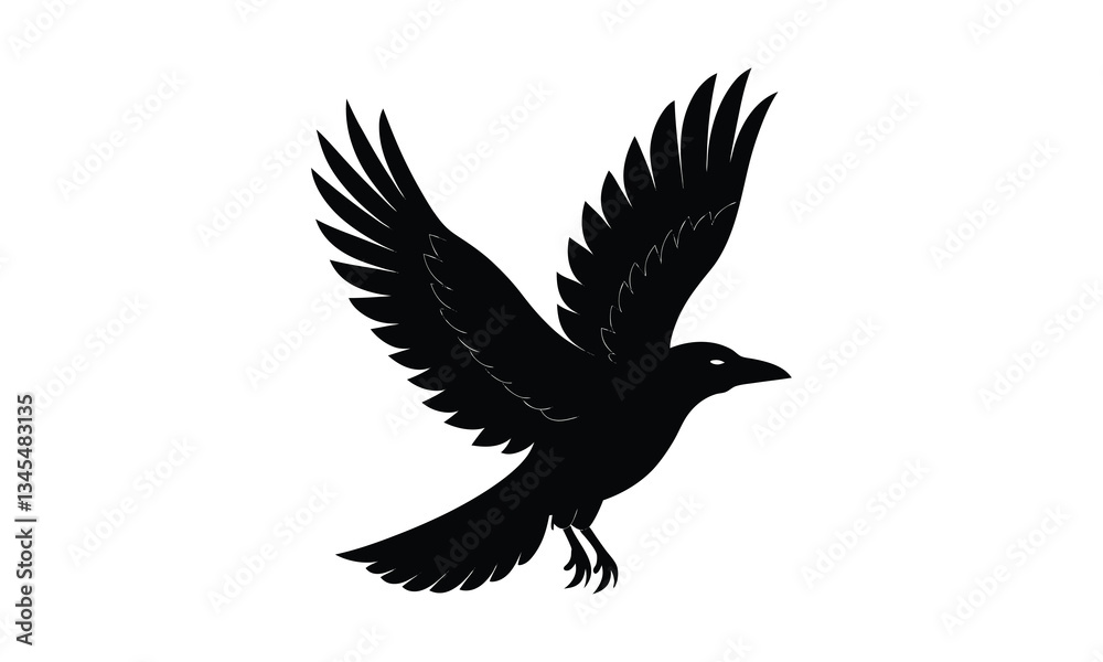 Obraz premium Crow Wings Spread Black Silhouette