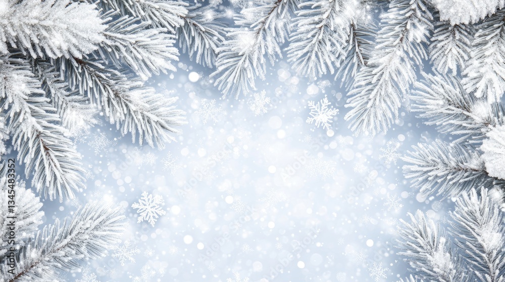Obraz premium Winter Background with Snowflakes and Pine Branches