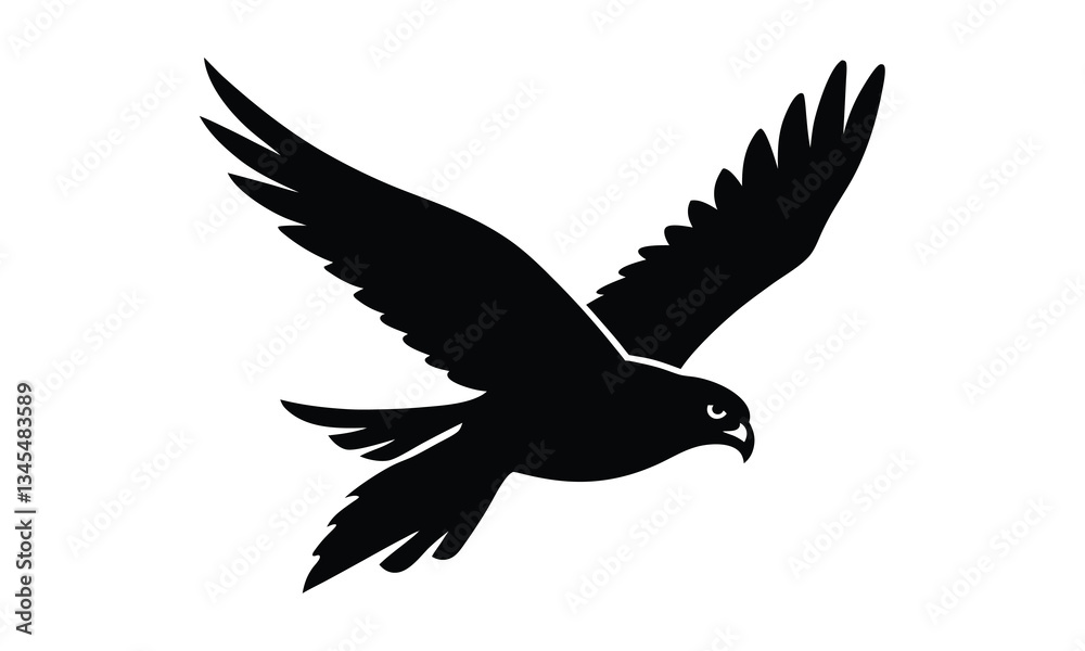 Obraz premium Hawk Flying Black Simple Silhouette