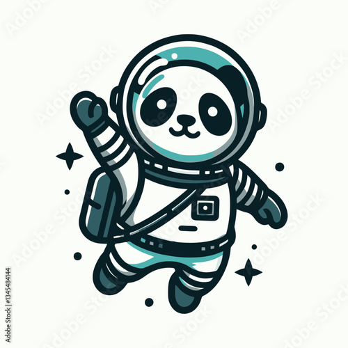 Panda Astronaut Space Explorer Vector Mascot Logo Illustration – Cute Cartoon Character in Space Suit, Perfect for Adventure, Sci-Fi, Gaming, Kids, and Futuristic Themed Branding and Design