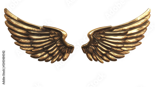 Isolated Metallic Golden Wings Illustration of Flight with Detailed Feathers on Transparent Background Decoration Art Symbol and Elegant Design Element