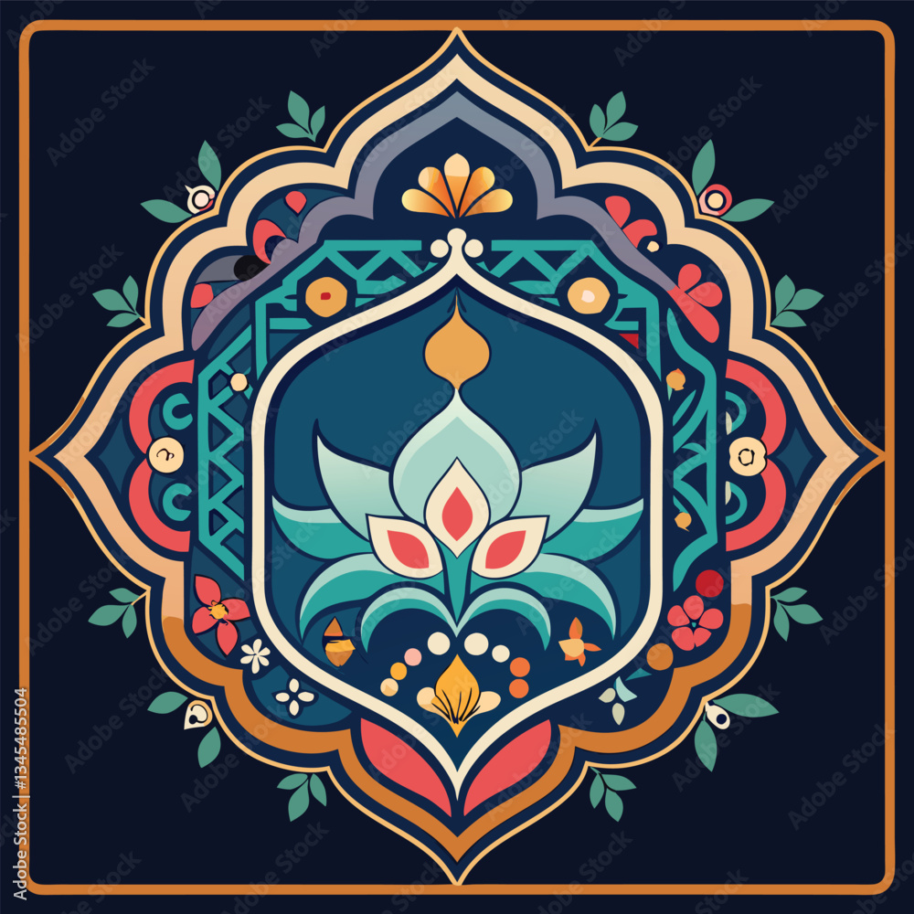 Fototapeta premium Ornate Vintage Islamic Frame with Traditional Turkish Decorative Elements