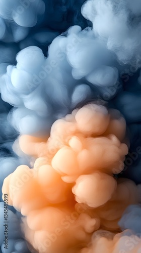 Blue and orange ink swirling in water