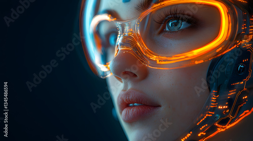 Modern Woman with Headphones at Night