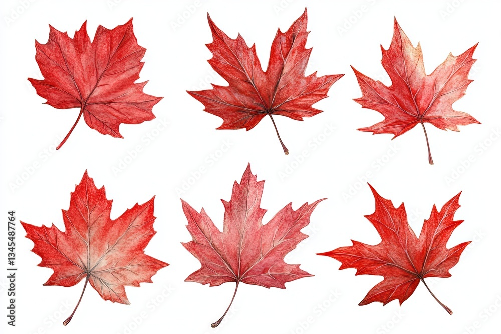 Set of watercolor Red Maple Leaves hand drawn on a white background Set of watercolor Red Maple Leaves hand drawn on a white background