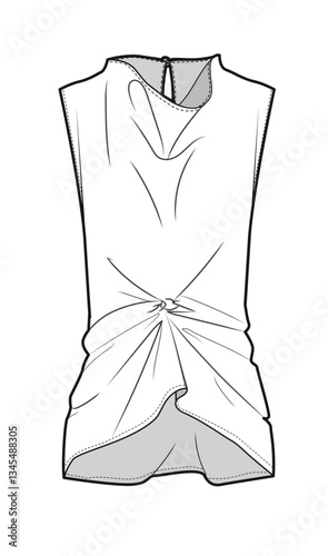 Women Twist Tank, production drawing, technical drawing / flat sketch /CAD / ADOBE Illustrator vector digital download
