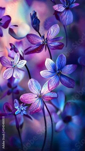 delicate hydrangea flowers in vivid purple tones, illuminated by soft light, focus on elegance and beauty