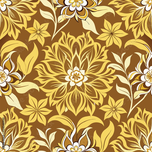 Golden Vintage Floral Seamless Pattern with Retro Aesthetics