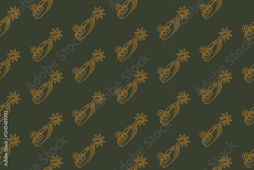 cowboy spur doodle seamless pattern on green background. western sheriff spurs engraving pattern background. retro wild west spur background for rodeo, ranch, adventure decor, merchandise
