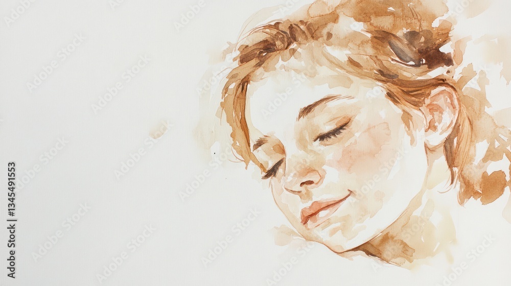 Fototapeta premium Watercolor Portrait of a Sleeping Woman
