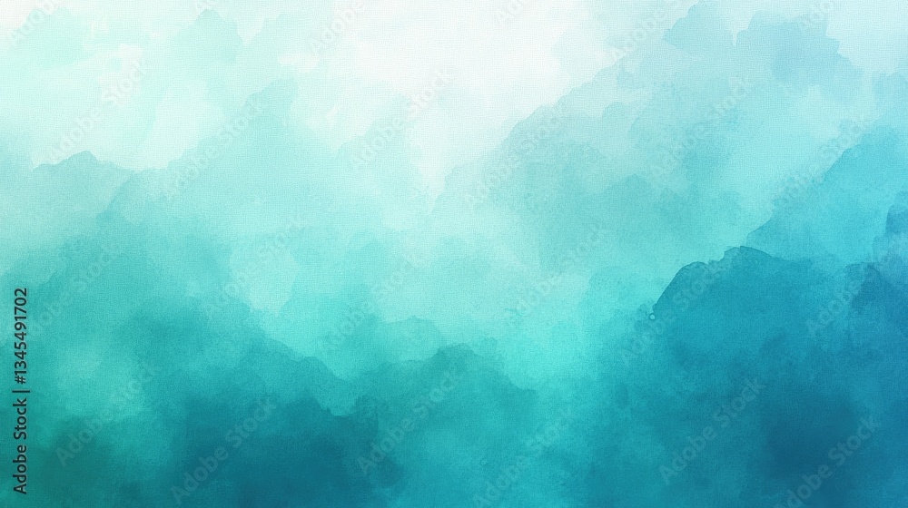 Fototapeta premium Soft watercolor texture in shades of teal and blue blending together elegantly