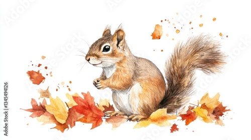 Watercolor Squirrel with Autumn Leaves (3)