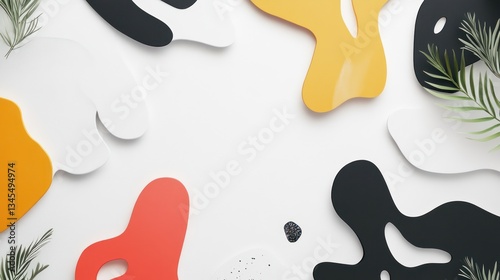 Abstract shapes, colorful, modern design,  nature elements on white background