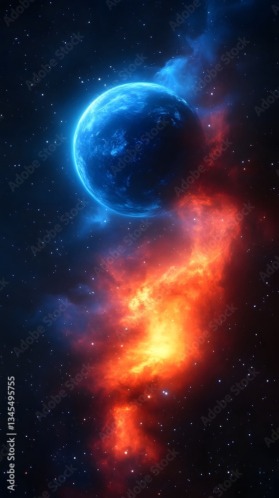 Fototapeta premium Celestial Orb Ascending Through Fiery Nebula
