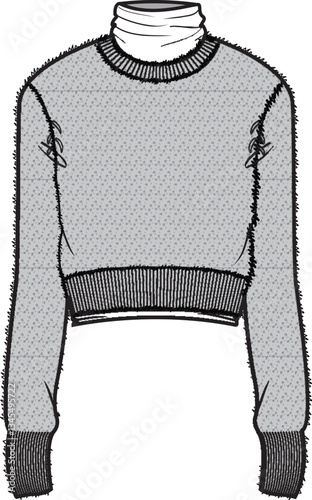 Women Sweater Top, production drawing, technical drawing / flat sketch /CAD / ADOBE Illustrator vector digital download	
