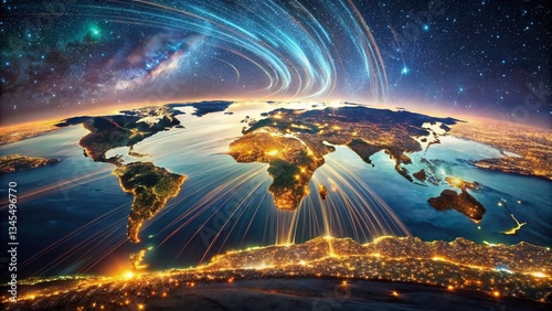 Obraz na płótnie Flat Earth Map Long Exposure World Photography - Artistic Night Shot w salonie