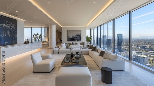 Minimalist living room with clean design and soft light, embodying modern simplicity and elegance.