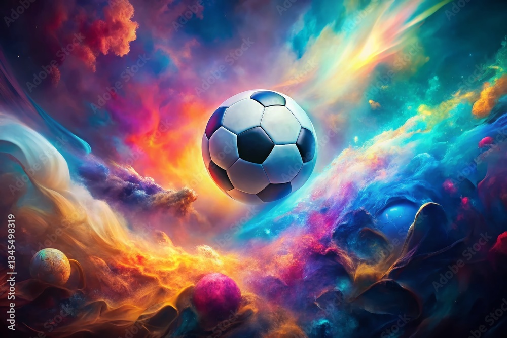 Naklejka premium Floating Soccer Ball: Futuristic Sports Concept Image