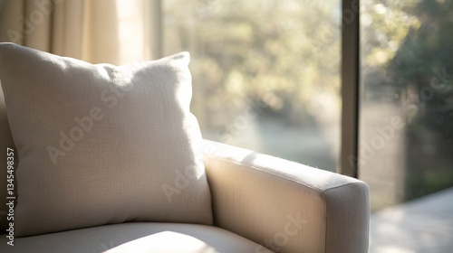 Minimalist living room with clean design and soft light, embodying modern simplicity and elegance.