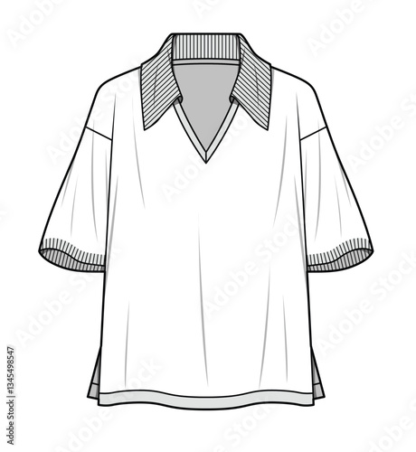 Women polo, production drawing, technical drawing / flat sketch /CAD / ADOBE Illustrator vector digital download