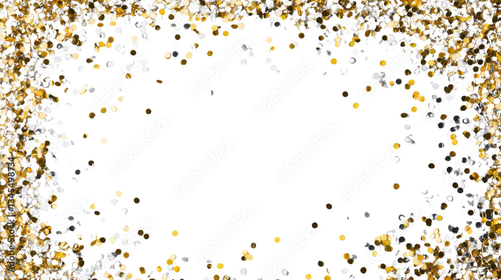Gold and silver confetti falling on transparent background for celebration Gold and silver confetti falling on transparent background for celebration